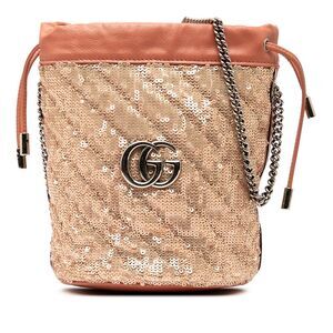 Gucci Small Gg Marmont Sequined Diagonal Matelasse Leather Bucket Bag
